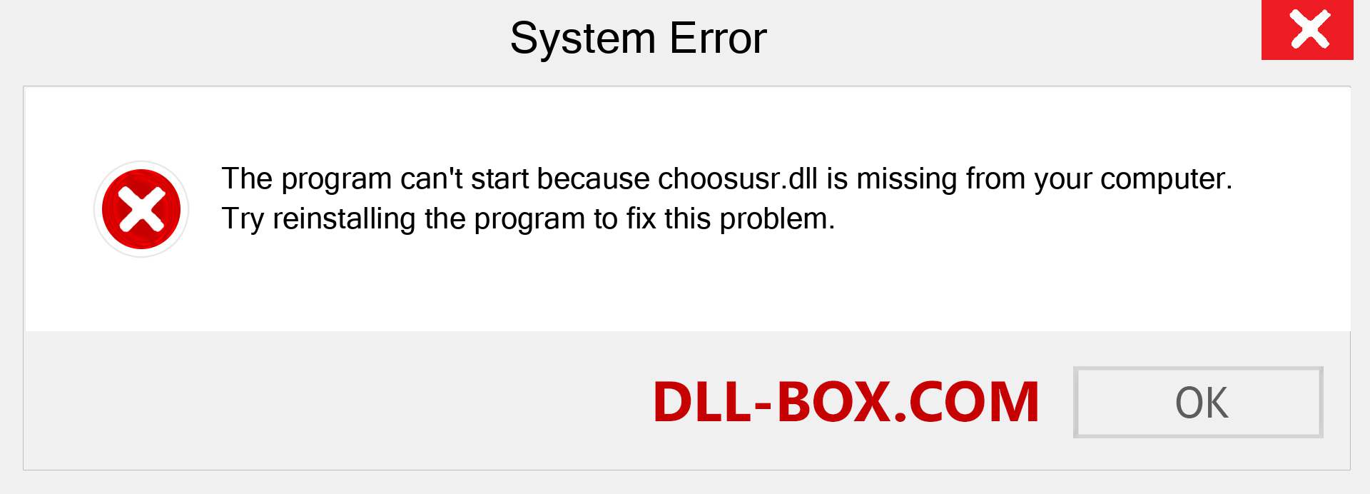  choosusr.dll file is missing?. Download for Windows 7, 8, 10 - Fix  choosusr dll Missing Error on Windows, photos, images